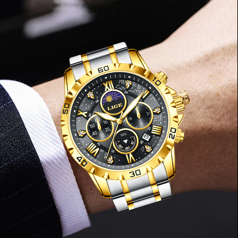 LIGE Top Brand Luxury Quartz M - Chronograph Sport Watch recension och pris