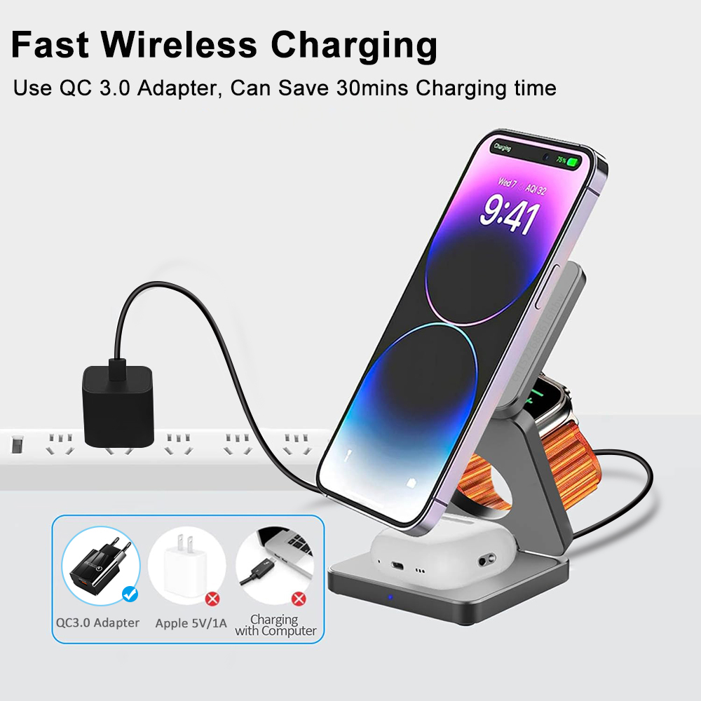 Wireless Charger 3 in 1 Foldab - Smartwatch Watches For Iphone recension och pris