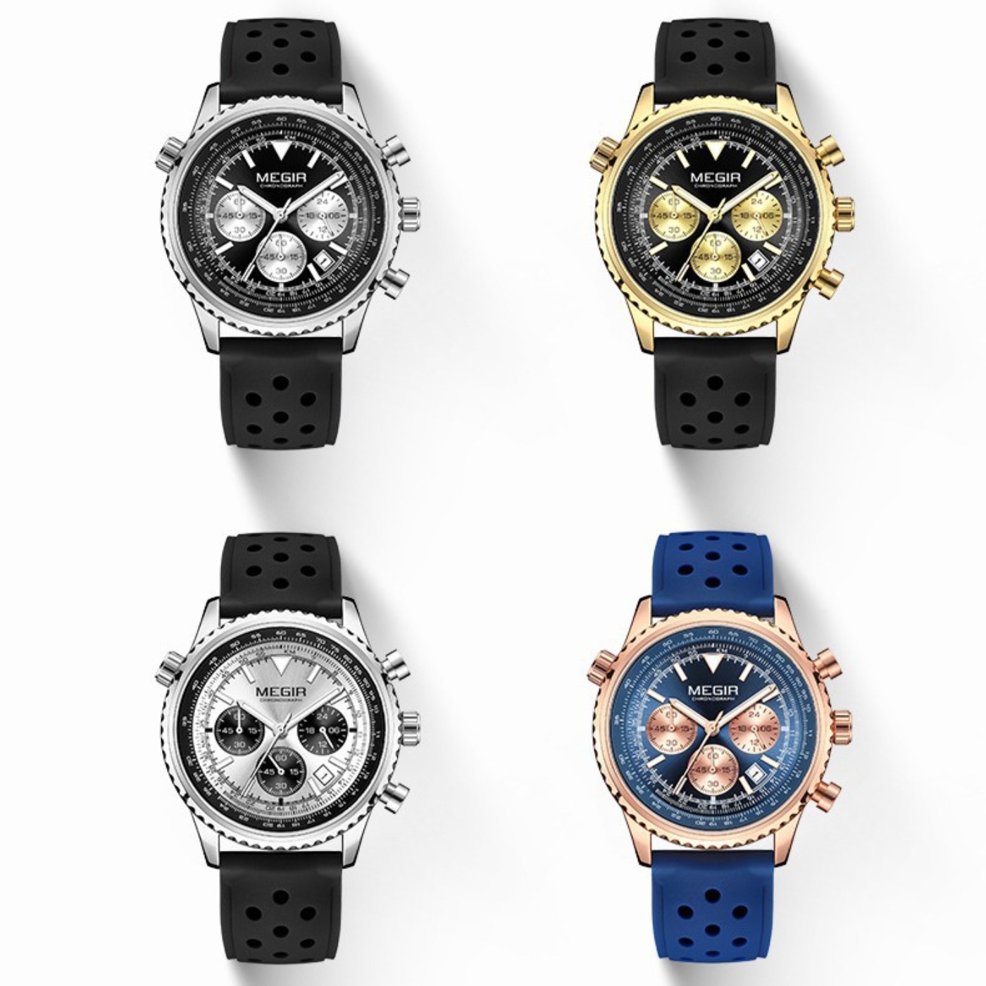 MEGIR Silver Black Quartz Watc - Chronograph Sport Watch recension och pris