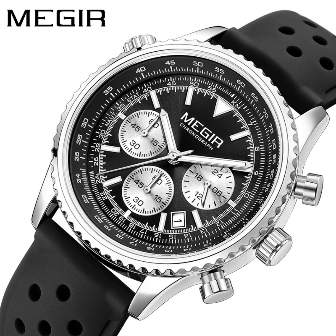 MEGIR Silver Black Quartz Watc - Chronograph Sport Watch recension och pris